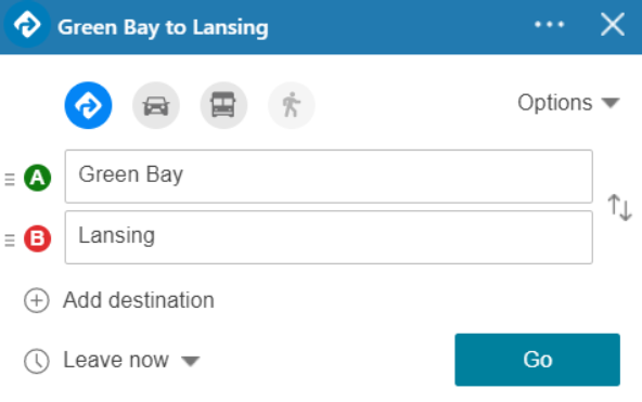 bing maps driving directions route planner