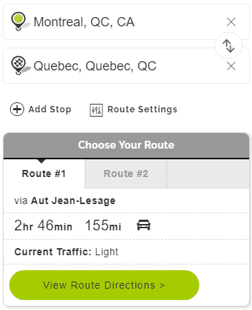 Mapquest Quebec to Canada