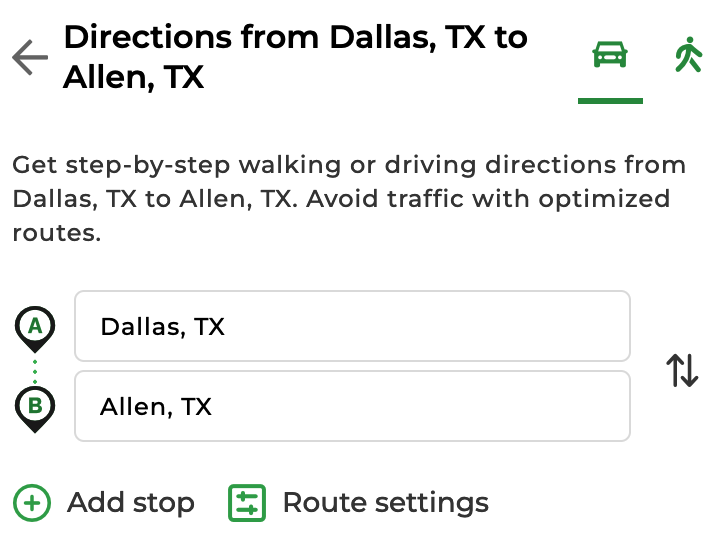 Allen Texas Route Planner