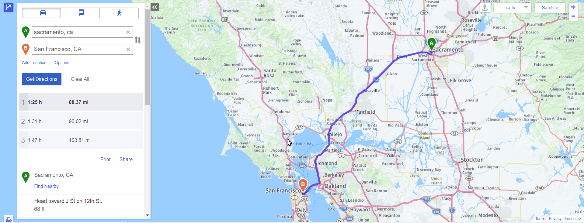 Yahoo maps driving directions to Sacramento